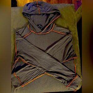 James Perse Black Hoodie with Orange Trim Stitching